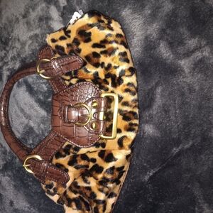 Brown Leopard Print Clutch with Gold Accents